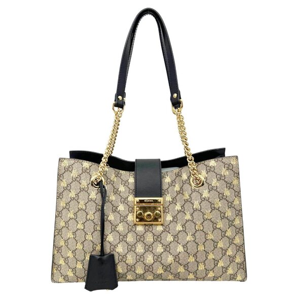 Gucci  Padlock Medium GG Supreme Monogram Bees Canvas Shoulder Bag Beige 479197 - Picture 1 of 14